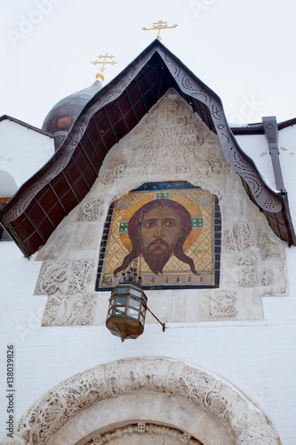 Mosaic icon of Jesus Christ and architectural decor of Pokrovsky Cathedral  Convent photo