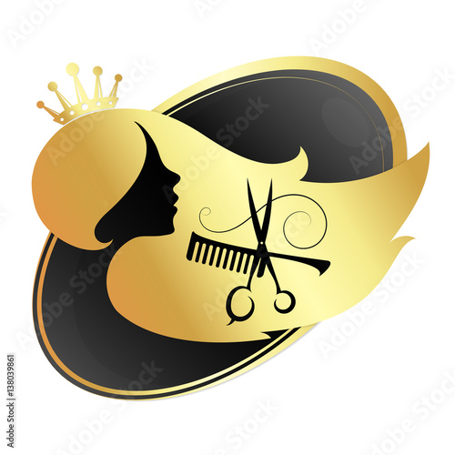 The girl and scissors for beauty salon and hairdresser