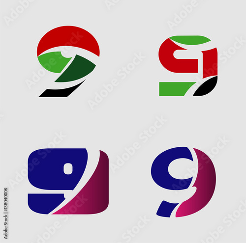 Number 9 logo. Vector logotype design set 