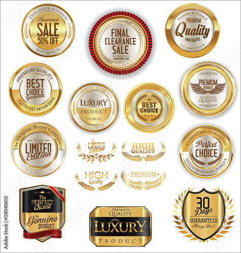 Golden shields laurel wreaths and badges collection 