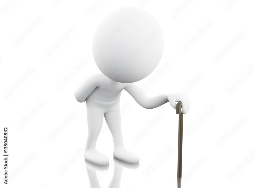 3d white people with walking stick. 3d white people with walking stick.