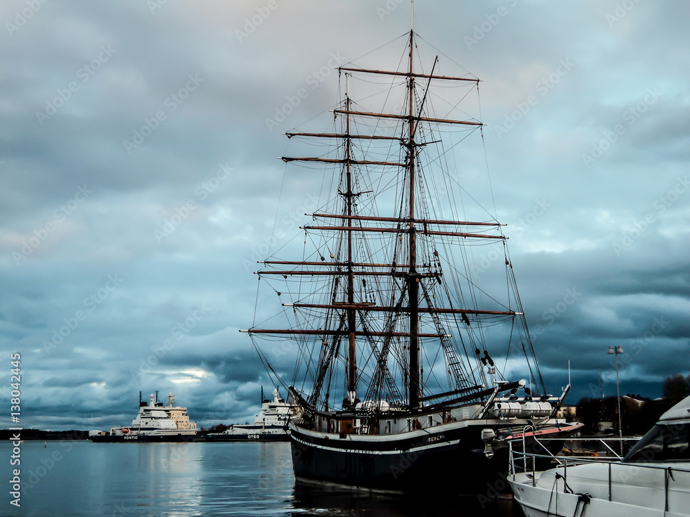Ship in harbour of Helsinki at the evening Ship in harbour of Helsinki at the evening