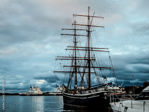 Ship in harbour of Helsinki at the evening