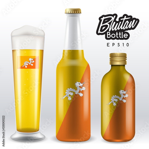 World flag wrapping on beer bottle : Bhutan : Vector Illustration