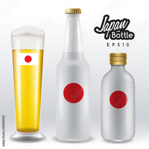 World flag wrapping on beer bottle : Japan : Vector Illustration