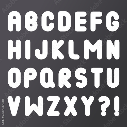 White bubble font. Vector alphabet isolated on black background