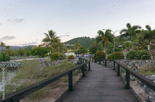 Tropical wooden landscape with wooden pathway