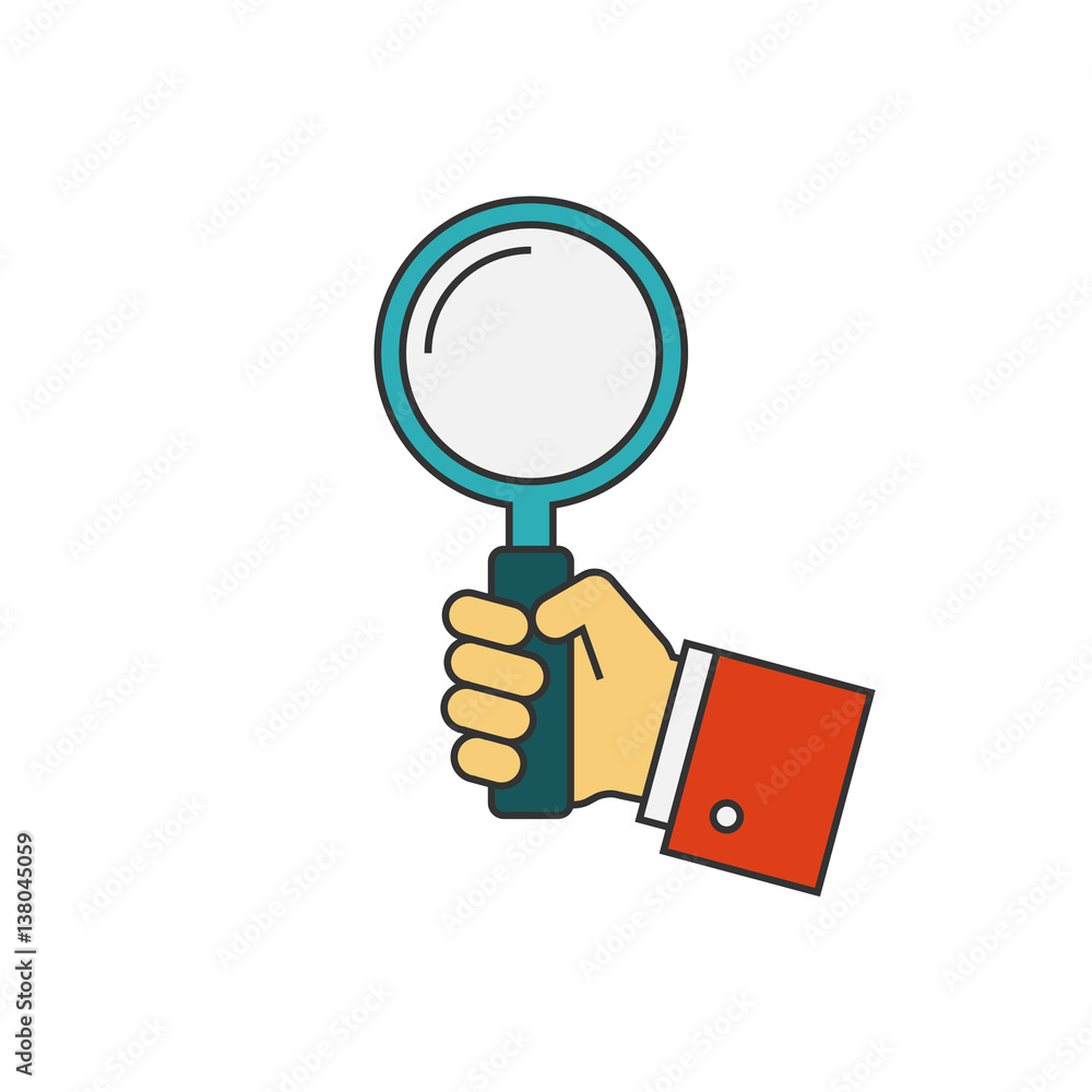 Holding magnifying glass flat line Holding magnifying glass flat line