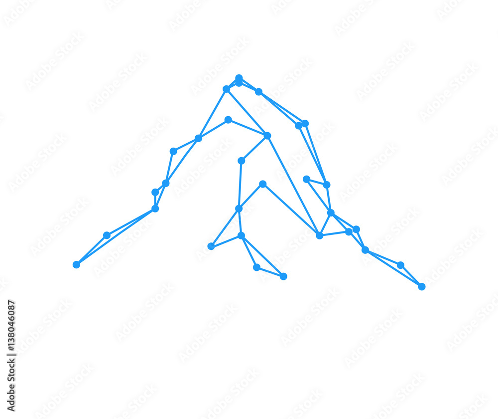 Obraz premium Mountains peak (Matterhorn) logo. Lines and points. Can be used as sports badge, emblem of mineral water, tourism banner, travel icon, sign, decor...