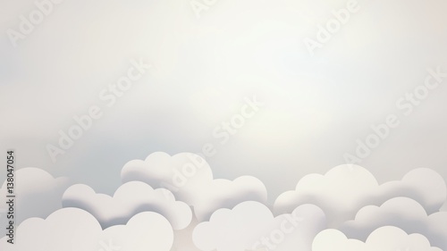 3d rendering picture of white clouds paper crafts. Vintage photo filter.