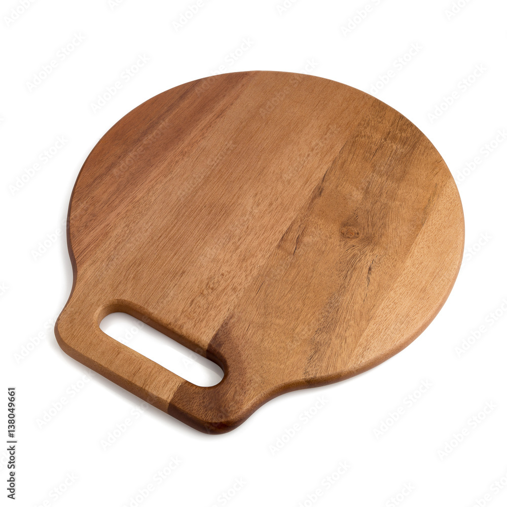 Wooden round empty board for pizza on white background. Wooden round empty board for pizza on white background.