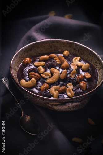 Chocolate pudding variety nuts mystical light