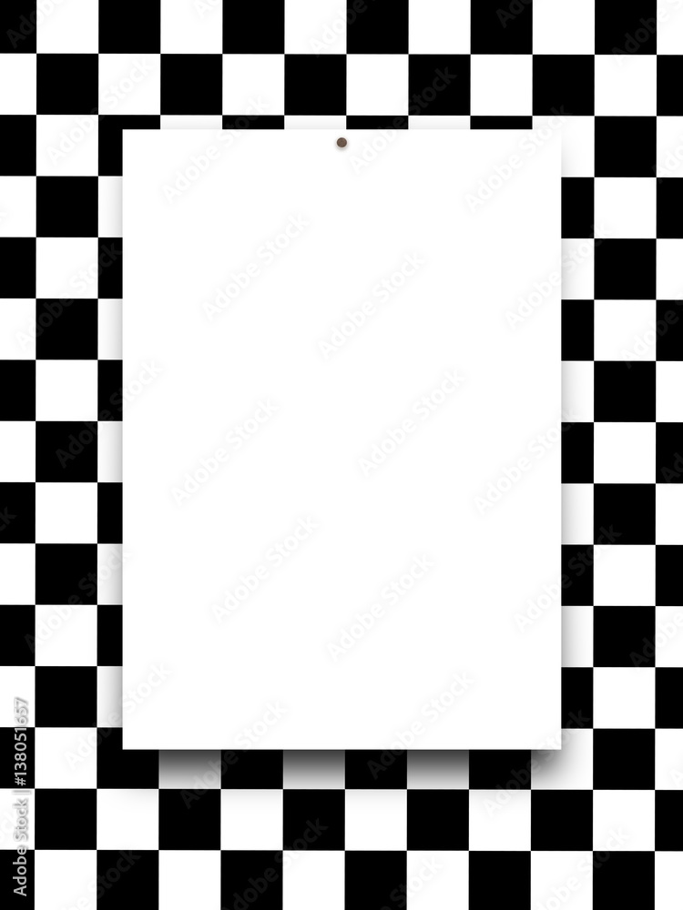 Blank nailed frame on checkered background