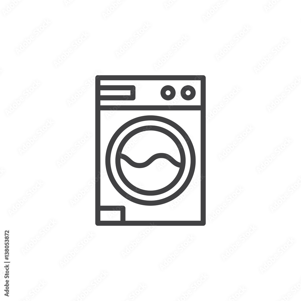 Laundry, washing machine line icon, outline vector sign, linear style pictogram isolated on white. Symbol, logo illustration