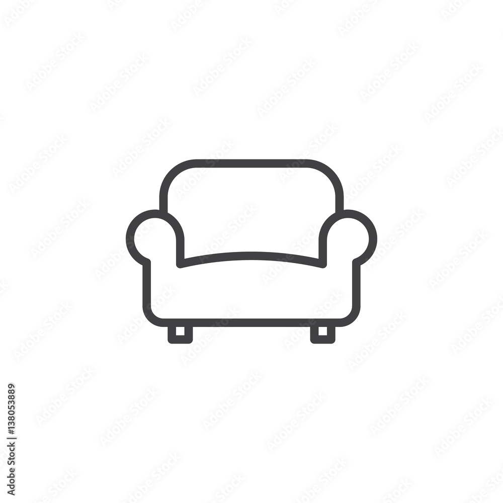 Sofa, couch line icon, outline vector sign, linear style pictogram isolated on white. Furniture symbol, logo illustration