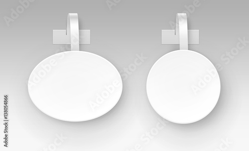 Vector Set of Blank White Round Oval Papper Plastic Advertising Price Wobbler Front view Isolated on Background
