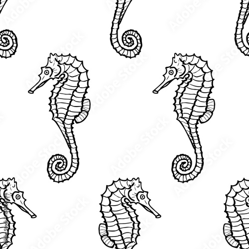 seamless pattern from seahorse silhouette. Vector hippocampus