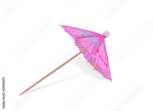 Pink Cocktail Umbrella Isolated on White Background