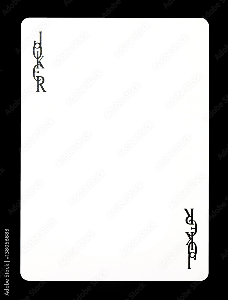 Joker colorless playing card, isolated on black background. Stock Photo