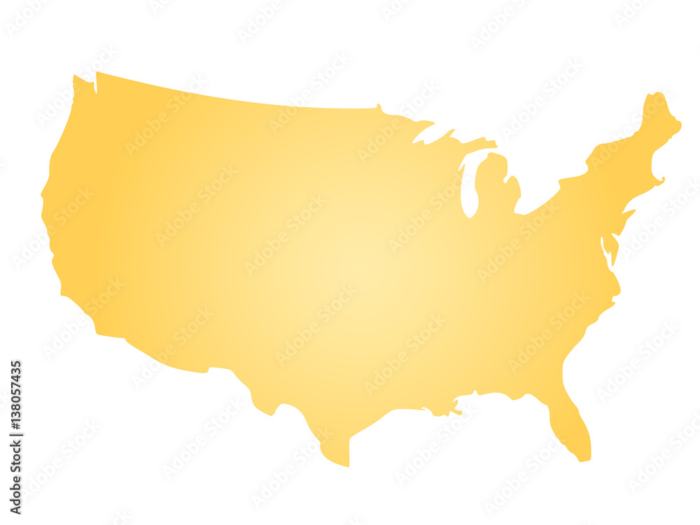 Fototapeta premium Yellow radial gradient silhouette map of United States of America, aka USA. Vector illustration.