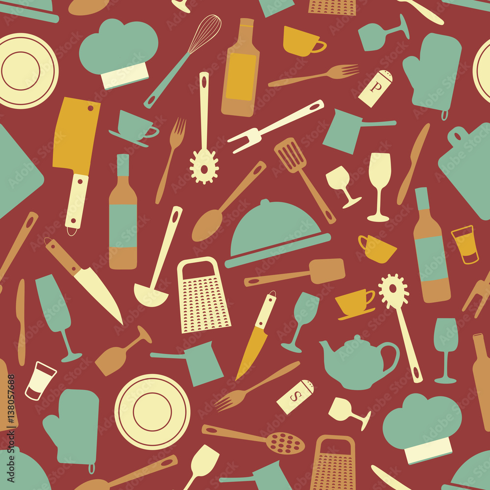 seamless pattern with kitchen items