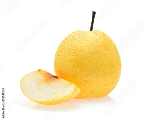Yellow chinese pear isolated on white background.