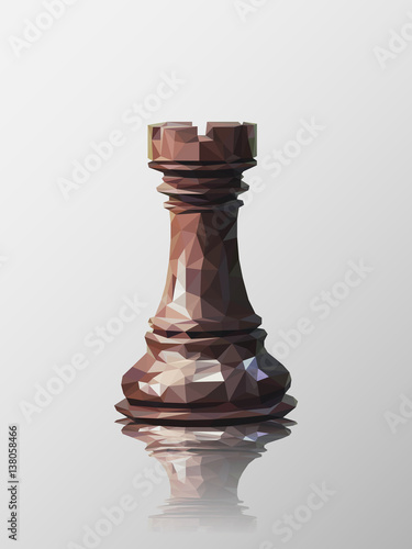 Low poly 3d design of rook chess piece. Vector triangulation with reflection.