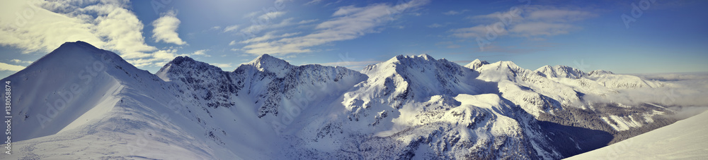 Panoramic view of winter west Tatra mountain. Rohace