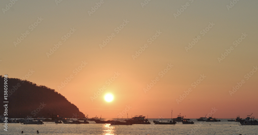 Fishing boats at Sunset in Puerto Lopez, Ecuador