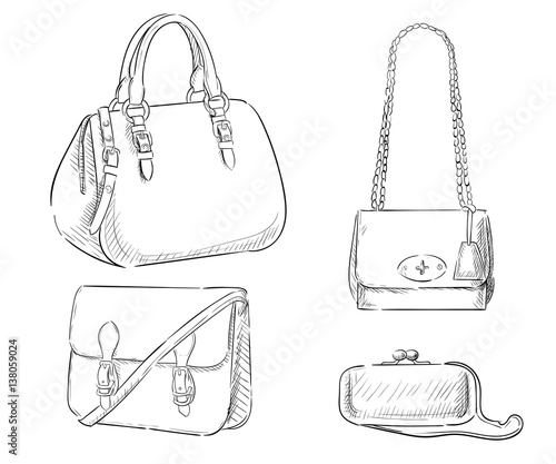 fashion illustration. Bags Hand Drawn Purses women's accessories handbags