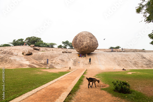 Krishna's Butterball, Mahabalipuram, Coromandel Coast of the Bay of Bengal in Kancheepuram District in Tamil Nadu, India