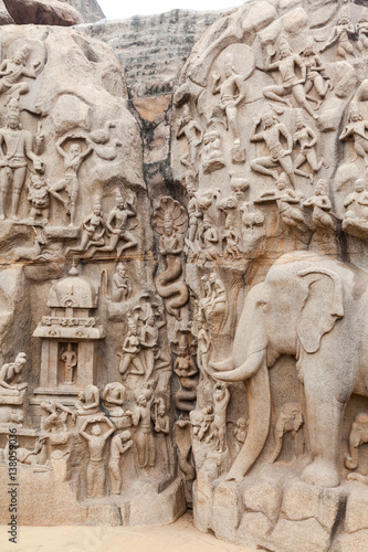 Arjuna s Penance Panel  Mahabalipuram  Coromandel Coast of the Bay of Bengal in Kancheepuram District in Tamil Nadu  India