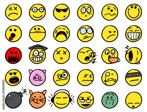 Smiley Vector Hand Drawings Icon Collection in Yellow Color