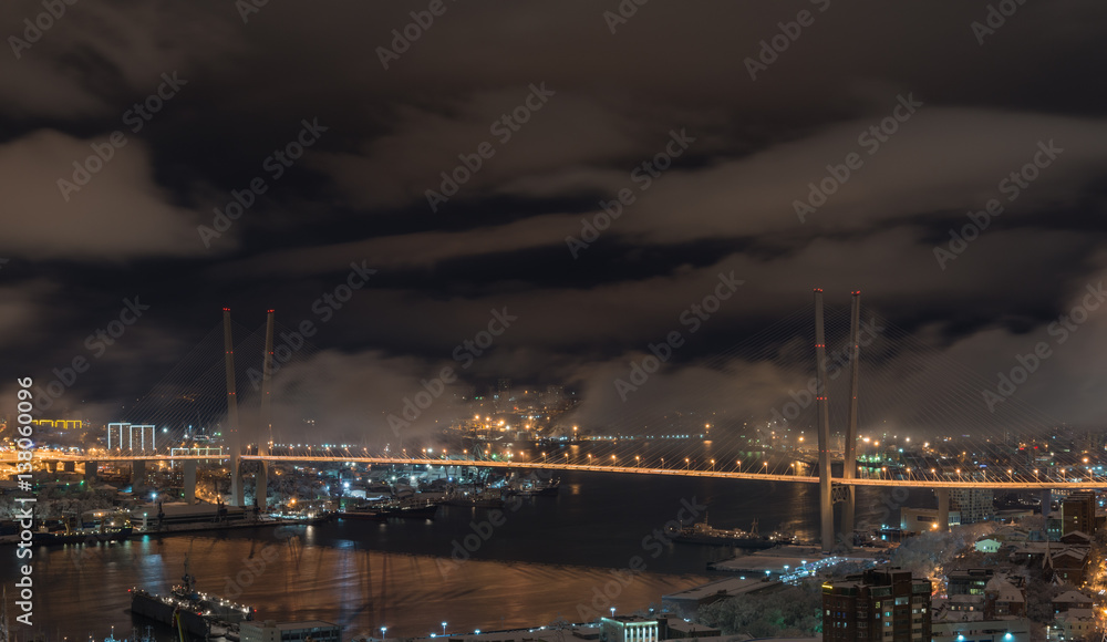 Vladivostok cityscape, night view. Winter.