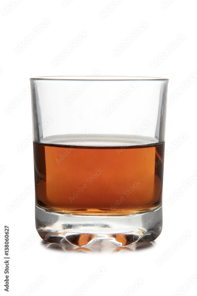 Glass with brandy and cognac on white background Glass with brandy and cognac on white background