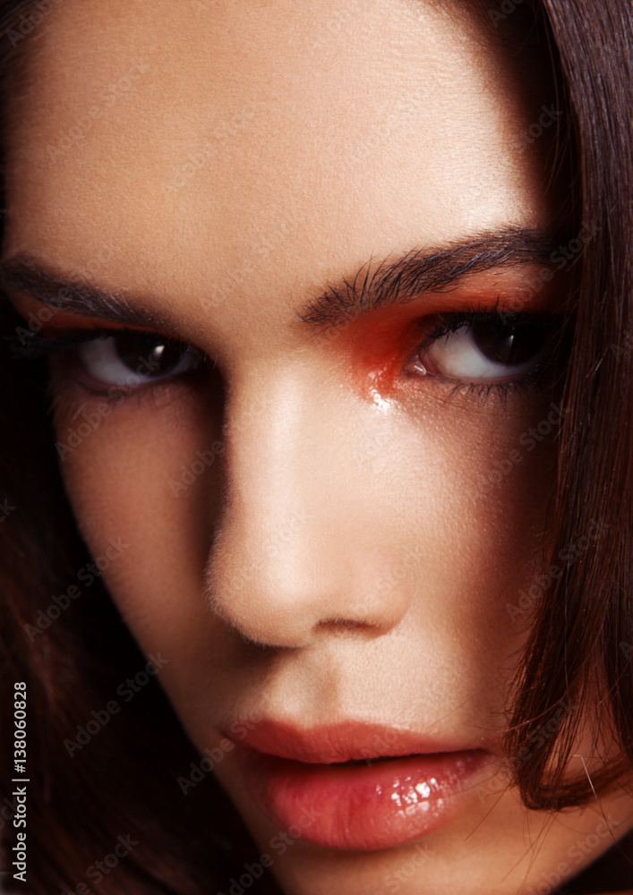Beauty red eyes and lips makeup fashion model Beauty red eyes and lips makeup fashion model