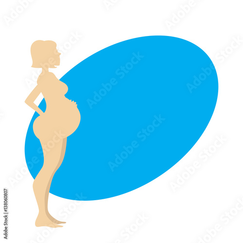 Silhouette of a pregnant woman on the ninth month of pregnancy. Vector illustration with place for text