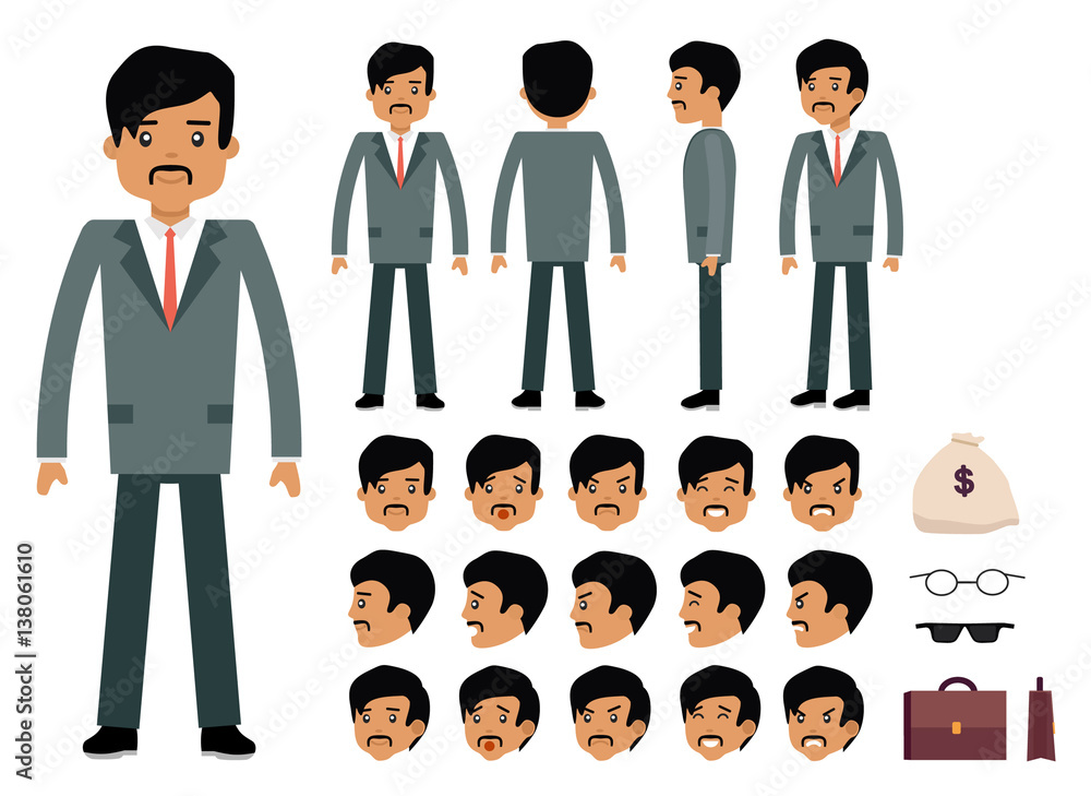 Smart businessman character creation set. Latinos man. Generator with  emotions, moves, work attributes. Build your own design. Cartoon vector  flat-style infographic illustration Stock Vector | Adobe Stock