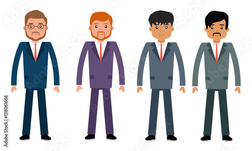 The business in different appearance, Europeans and Latin Americans. Concept flat vector business illustration.