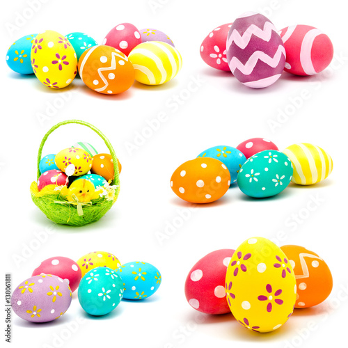 Collection of photos perfect colorful handmade easter eggs