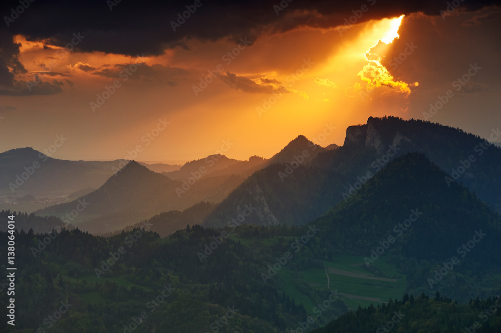 Slovakia mountain from peak Wielki Lipnik, countryside, Three crowns massif, Pieniny Mountains