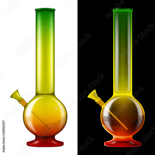 Glass bong in rasta colors. Vector illustration with smart transparencies - will work against any background!