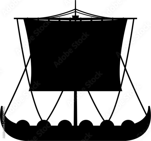 Cartoon Viking Warship in Silhouette