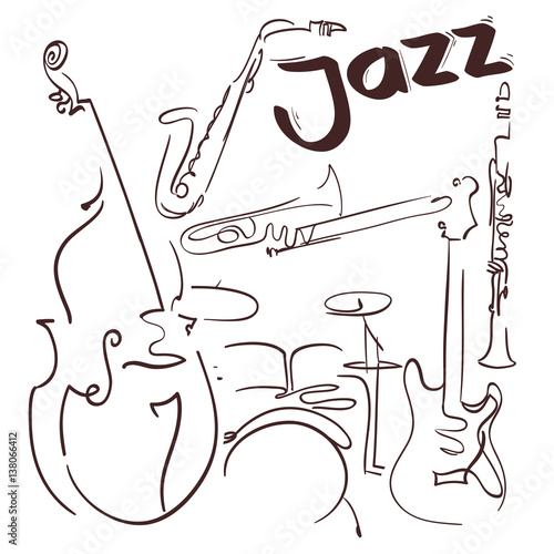 jazz musical instruments hand drawn lines composition. vector illustration