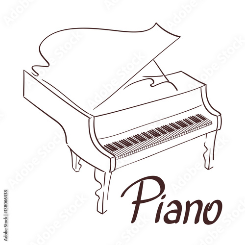 piano line art hand drawn illustration. vector