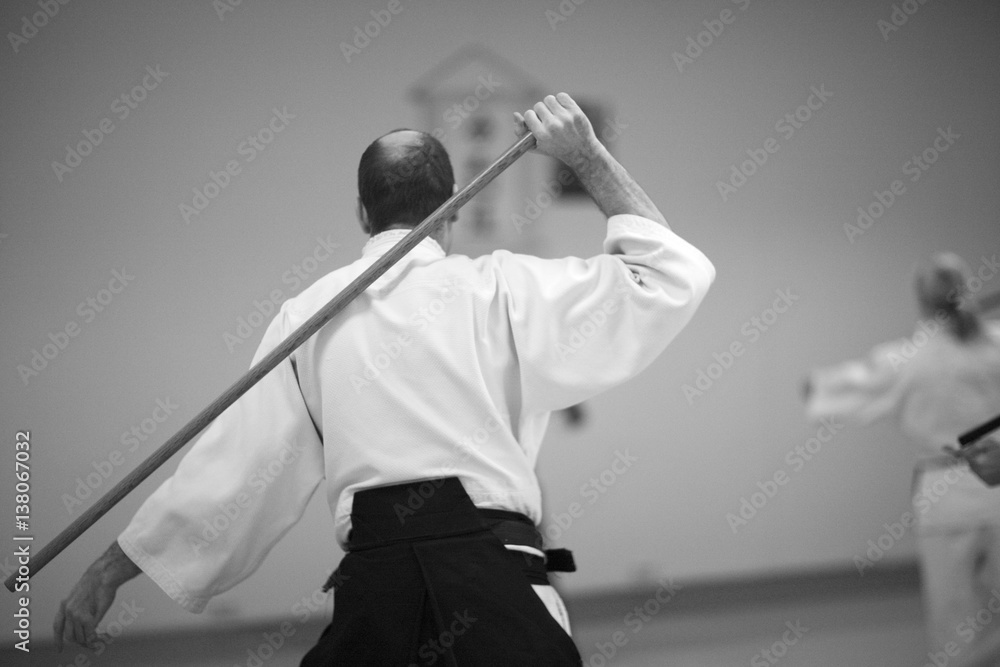 Testing of fighting techniques with a sword in aikido