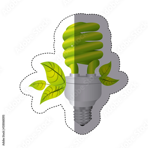 color sticker silhouette with spiral fluorescent lamp and leaves vector illustration