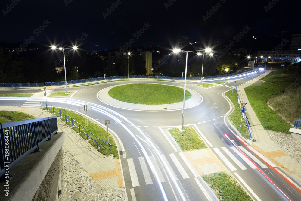 modern roundabout at night, Banska Bystrica, Slovakia modern roundabout at night, Banska Bystrica, Slovakia