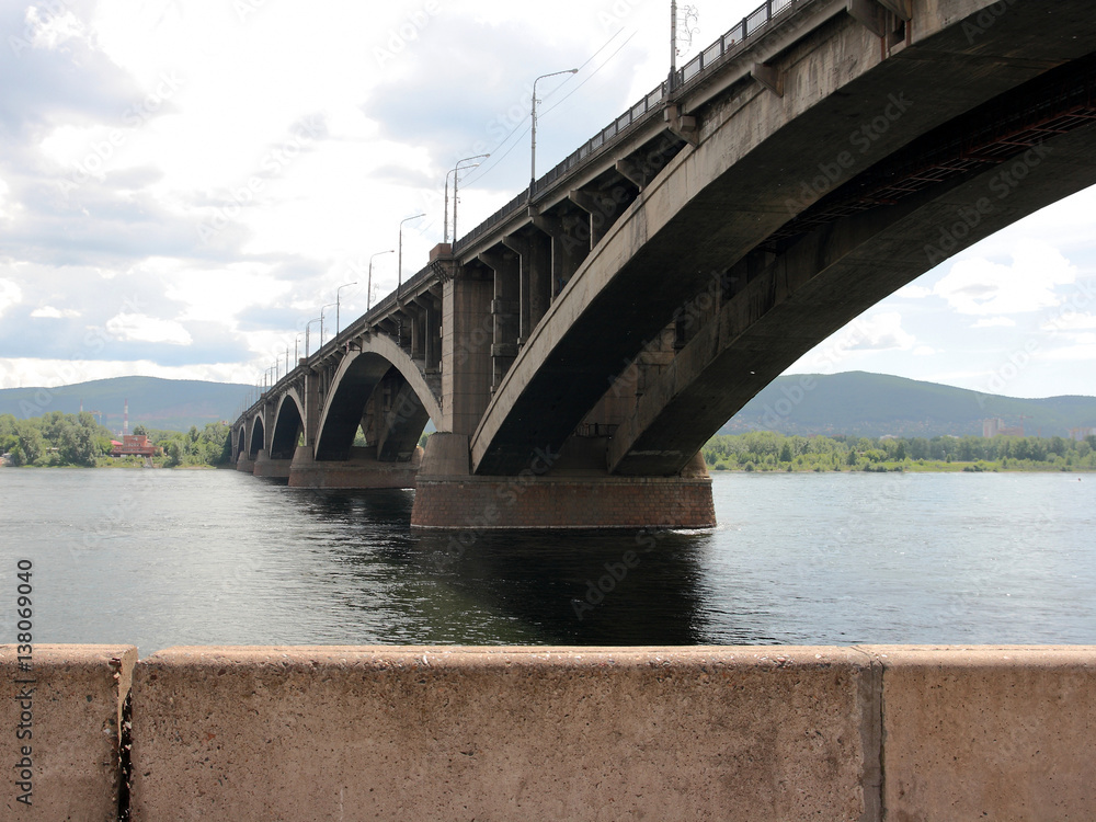 Bridge over Siberian Yenisei river. Bridge over Siberian Yenisei river.