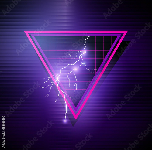 Retro 1980's Element with triangles and lightning bolts. Vector illustration